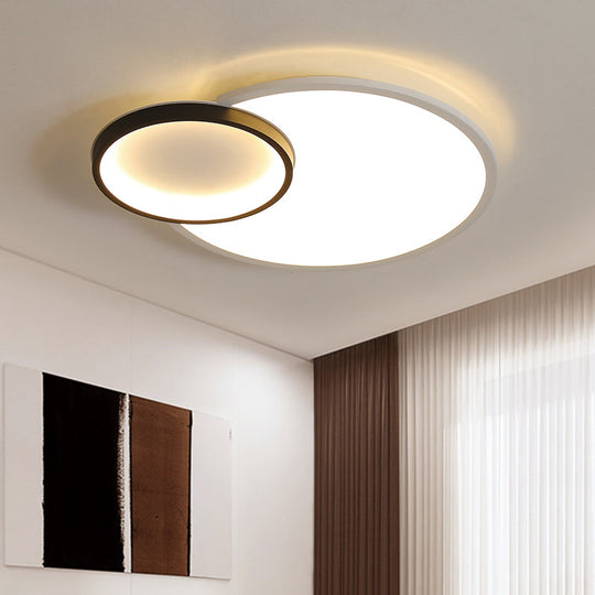 Modern Acrylic Led Flush Mount Light Fixture Round Black And White Design 16/19.5 Wide