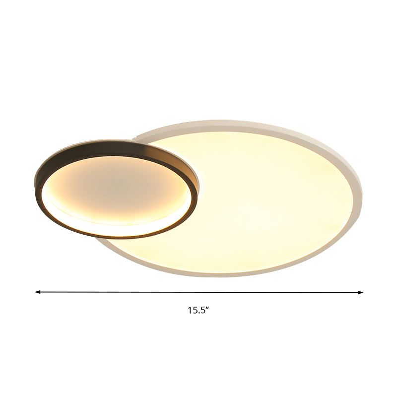Modern Acrylic LED Flush Mount Light Fixture, Round Black and White Design, 16"/19.5" Wide