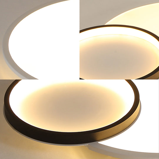 Modern Acrylic LED Flush Mount Light Fixture, Round Black and White Design, 16"/19.5" Wide