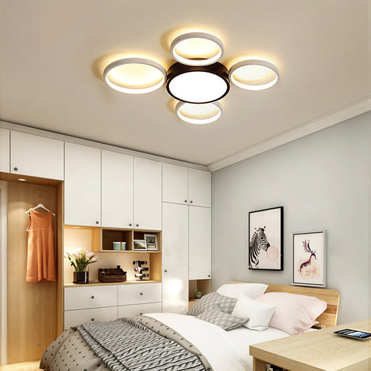 Modern Black and White Multi-Ring Flush Lighting - Acrylic LED Flush Mount Lamp with 3/5/6 Lights in White/Warm Light