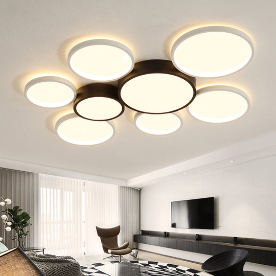Modern Black and White Multi-Ring Flush Lighting - Acrylic LED Flush Mount Lamp with 3/5/6 Lights in White/Warm Light