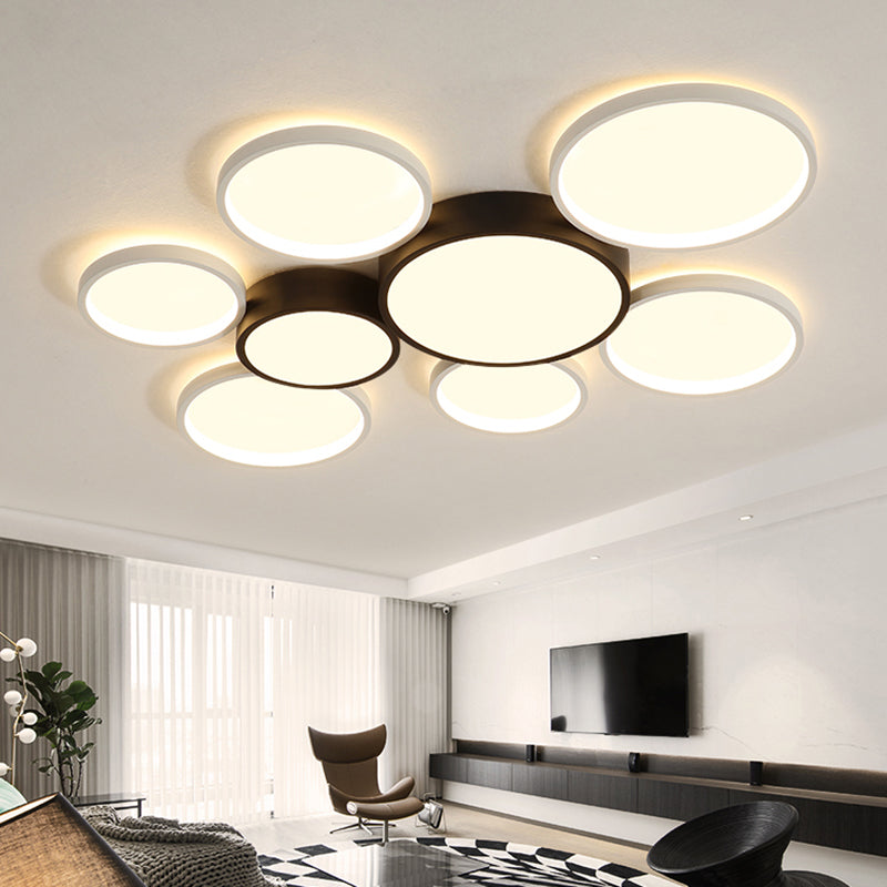 Modern Black And White Multi-Ring Flush Lighting - Acrylic Led Mount Lamp With 3/5/6 Lights In