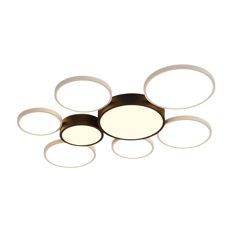 Modern Black and White Multi-Ring Flush Lighting - Acrylic LED Flush Mount Lamp with 3/5/6 Lights in White/Warm Light