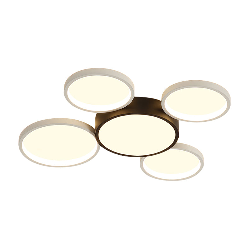 Modern Black and White Multi-Ring Flush Lighting - Acrylic LED Flush Mount Lamp with 3/5/6 Lights in White/Warm Light