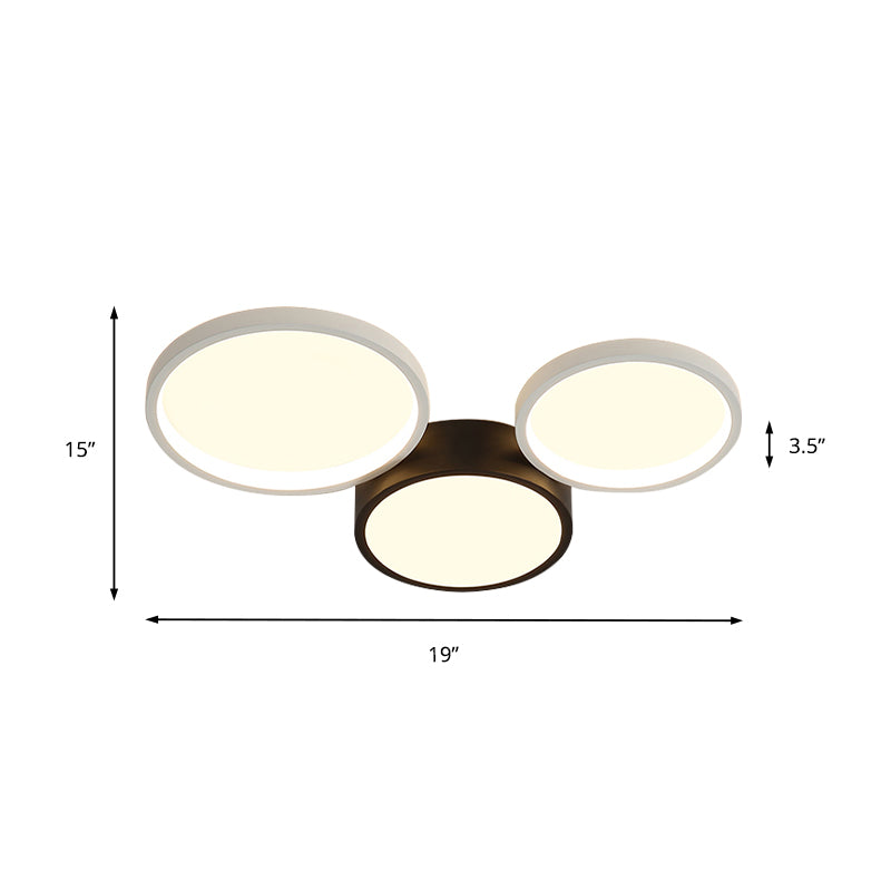 Modern Black And White Multi-Ring Flush Lighting - Acrylic Led Mount Lamp With 3/5/6 Lights In