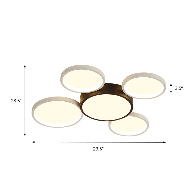 Modern Black and White Multi-Ring Flush Lighting - Acrylic LED Flush Mount Lamp with 3/5/6 Lights in White/Warm Light