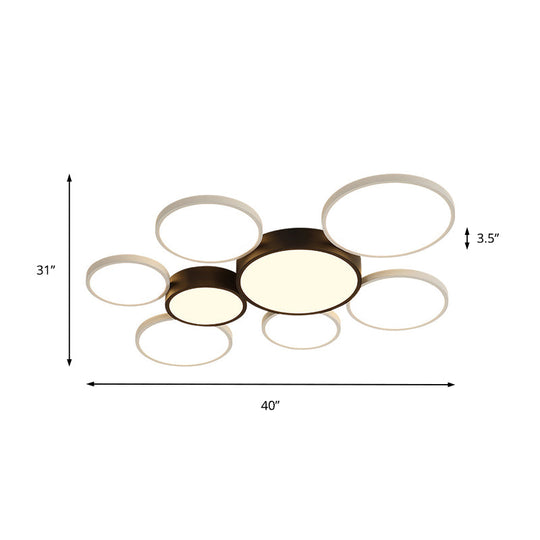 Modern Black And White Multi-Ring Flush Lighting - Acrylic Led Mount Lamp With 3/5/6 Lights In
