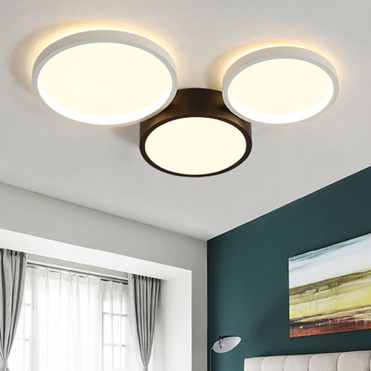 Modern Black and White Multi-Ring Flush Lighting - Acrylic LED Flush Mount Lamp with 3/5/6 Lights in White/Warm Light