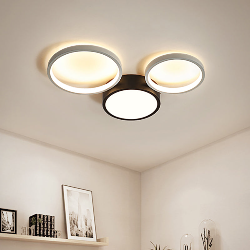 Modern Black and White Multi-Ring Flush Lighting - Acrylic LED Flush Mount Lamp with 3/5/6 Lights in White/Warm Light