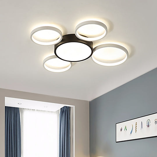 Modern Black and White Multi-Ring Flush Lighting - Acrylic LED Flush Mount Lamp with 3/5/6 Lights in White/Warm Light