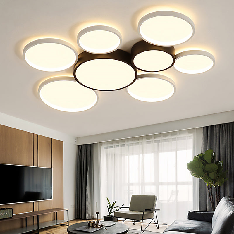 Modern Black and White Multi-Ring Flush Lighting - Acrylic LED Flush Mount Lamp with 3/5/6 Lights in White/Warm Light