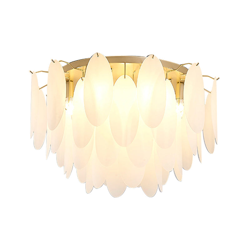 Contemporary White Glass Feather-Shaped Flush Mount Lamp - 22.5"/28" Wide - 6-Light Living Room Ceiling Fixture
