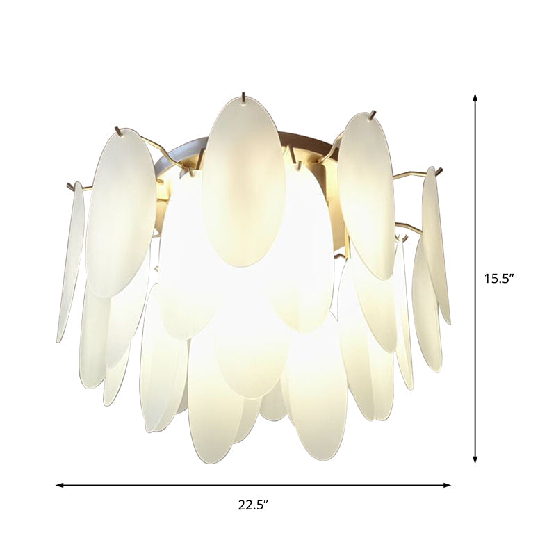 Contemporary White Glass Feather-Shaped Flush Mount Lamp - 22.5"/28" Wide - 6-Light Living Room Ceiling Fixture