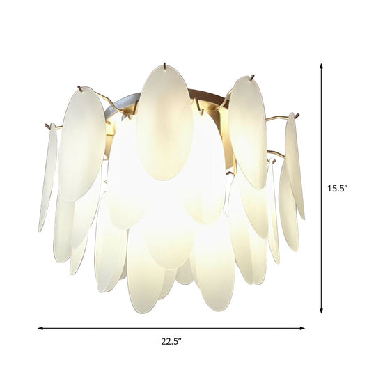 Contemporary White Glass Feather-Shaped Flush Mount Lamp - 22.5/28 Wide 6-Light Living Room Ceiling