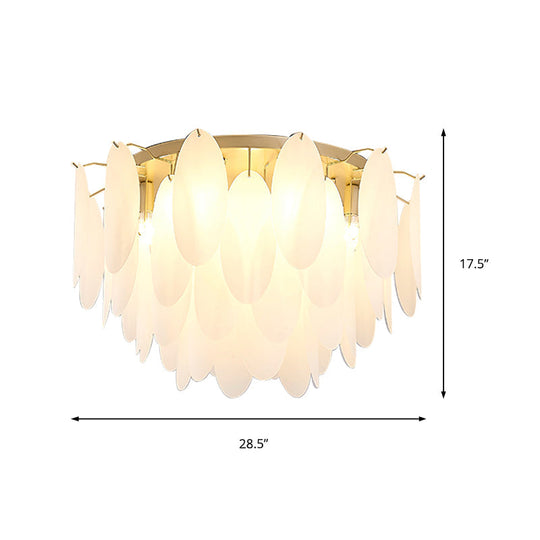 Contemporary White Glass Feather-Shaped Flush Mount Lamp - 22.5"/28" Wide - 6-Light Living Room Ceiling Fixture