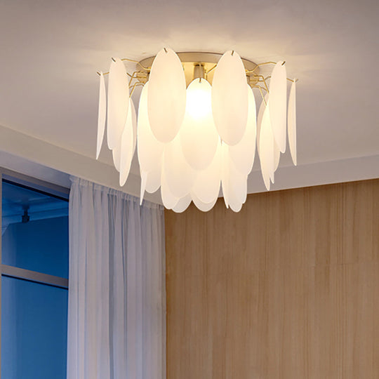 Contemporary White Glass Feather-Shaped Flush Mount Lamp - 22.5/28 Wide 6-Light Living Room Ceiling
