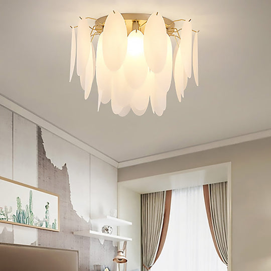 Contemporary White Glass Feather-Shaped Flush Mount Lamp - 22.5/28 Wide 6-Light Living Room Ceiling