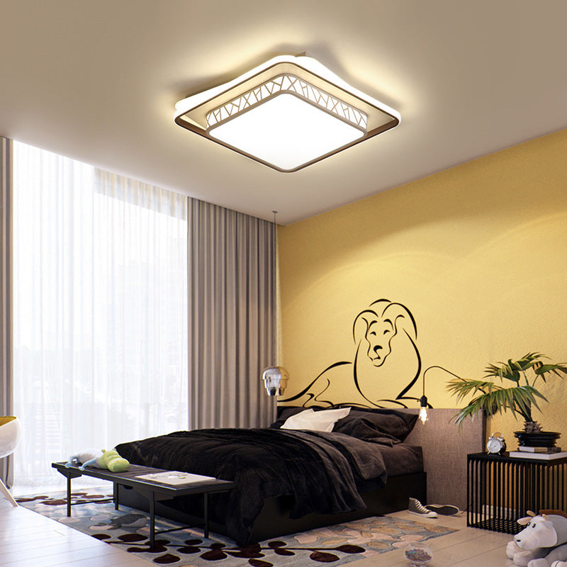 Modernist LED Flush Mount Lamp with White Acrylic Shade - Bedroom Lighting