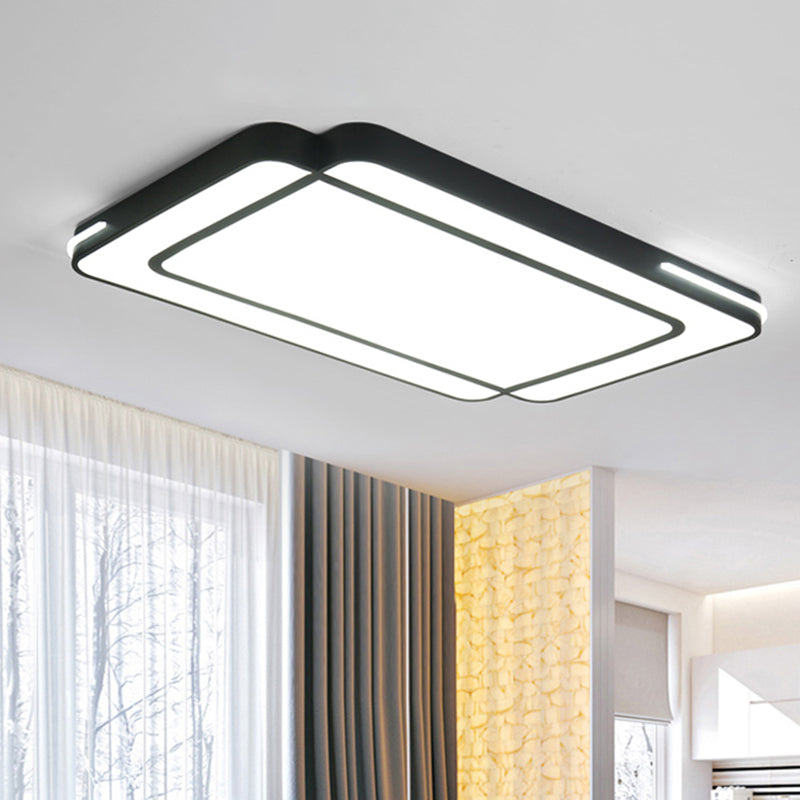 Modernist Rectangular Flush Mount Acrylic LED Ceiling Light - White/Black - Ideal for Living Room - 35.5"/43" Wide