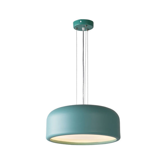 Modernist 1-Light Bedroom Pendant with Drum Metal Shade and Diffuser, 14"/19"/23.5" Wide - Pink/Blue/Green Hanging Light Kit