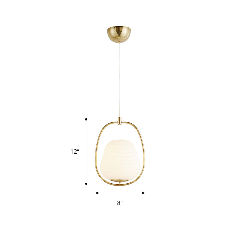 Modern Gold Iron Ring Pendant Lamp with White Glass - Oval Dining Room Fixture