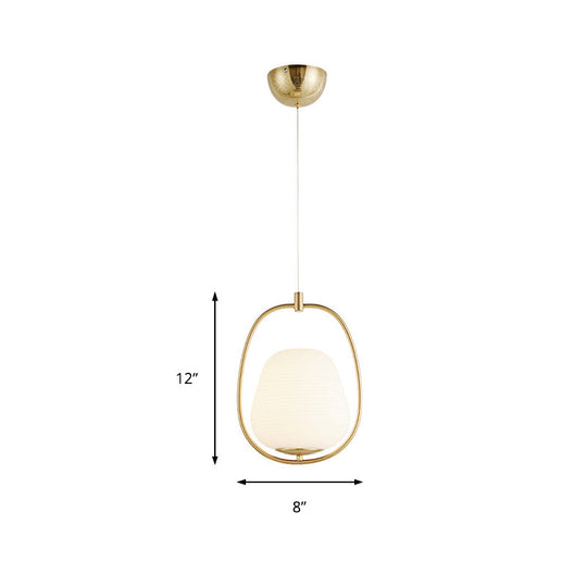 Modern Gold Iron Ring Pendant Lamp with White Glass - Oval Dining Room Fixture