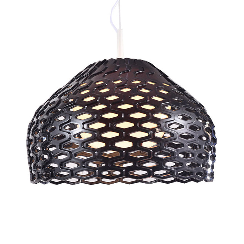 Contemporary Dome Pendant Light: Resin, 1-Light, White/Black Hanging Lamp for Dining Room