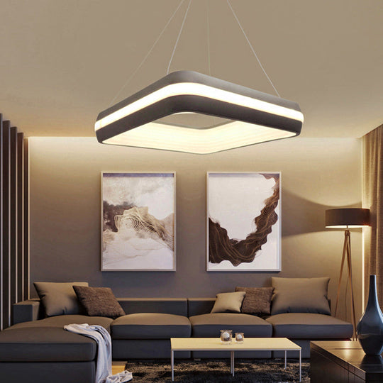 Modern LED Metal Square Pendant Light in Grey, 19"/25" Width, 3 Levels
