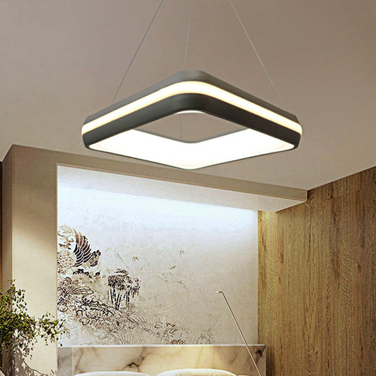 Modern LED Metal Square Pendant Light in Grey, 19"/25" Width, 3 Levels