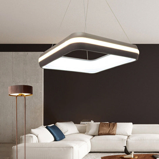 Modern LED Metal Square Pendant Light in Grey, 19"/25" Width, 3 Levels