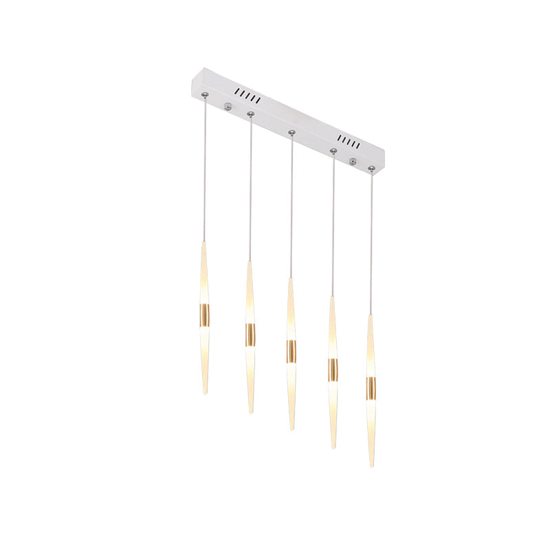 Modernist Acrylic Flute Pendant Light with Cluster Design - 5/6 Lights, White Finish - Ceiling Hanging Lamp Fixture with Round/Linear Canopy in White/Warm Light