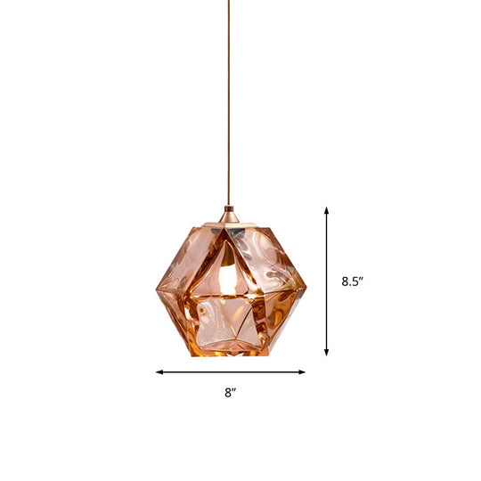 Textured Diamond Suspension Pendant Lamp - White/Amber/Smoke Glass - Modern LED Hanging Light for Dining Room