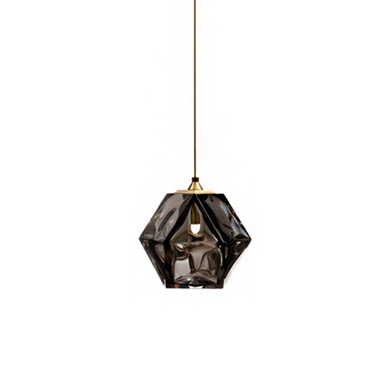 Textured Diamond Suspension Pendant Lamp - White/Amber/Smoke Glass - Modern LED Hanging Light for Dining Room
