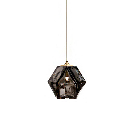 Textured Diamond Suspension Pendant Lamp - White/Amber/Smoke Glass - Modern LED Hanging Light for Dining Room