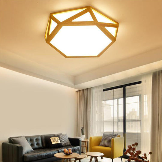 Wide Geometric Flush Mount Nordic Wood LED Lamp - 16"/19.5"/23.5" Beige Design for Living Room