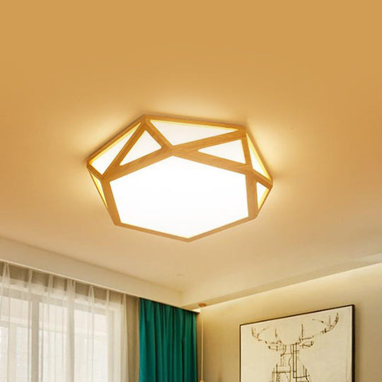 Wide Geometric Flush Mount Nordic Wood LED Lamp - 16"/19.5"/23.5" Beige Design for Living Room