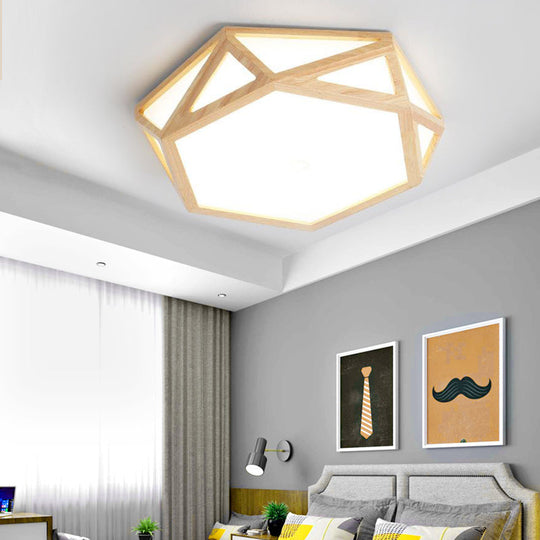 Wide Geometric Flush Mount Nordic Wood LED Lamp - 16"/19.5"/23.5" Beige Design for Living Room