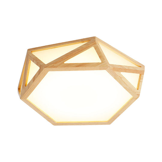 Wide Geometric Flush Mount Nordic Wood LED Lamp - 16"/19.5"/23.5" Beige Design for Living Room