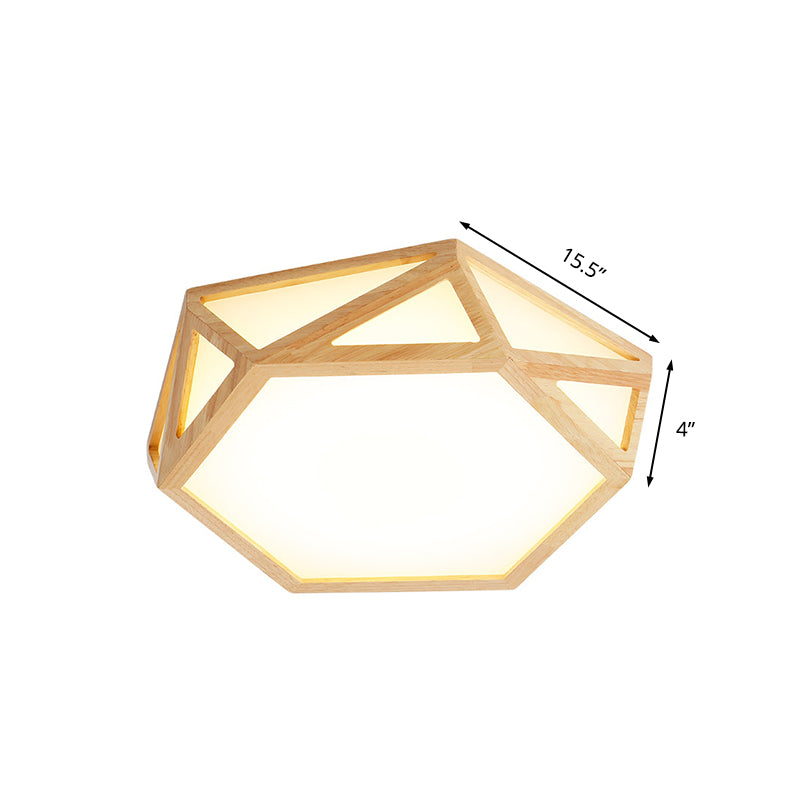 Wide Geometric Flush Mount Nordic Wood LED Lamp - 16"/19.5"/23.5" Beige Design for Living Room