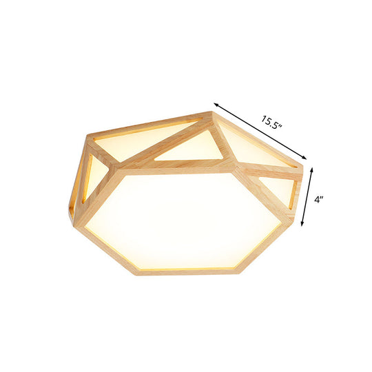 Wide Geometric Flush Mount Nordic Wood LED Lamp - 16"/19.5"/23.5" Beige Design for Living Room
