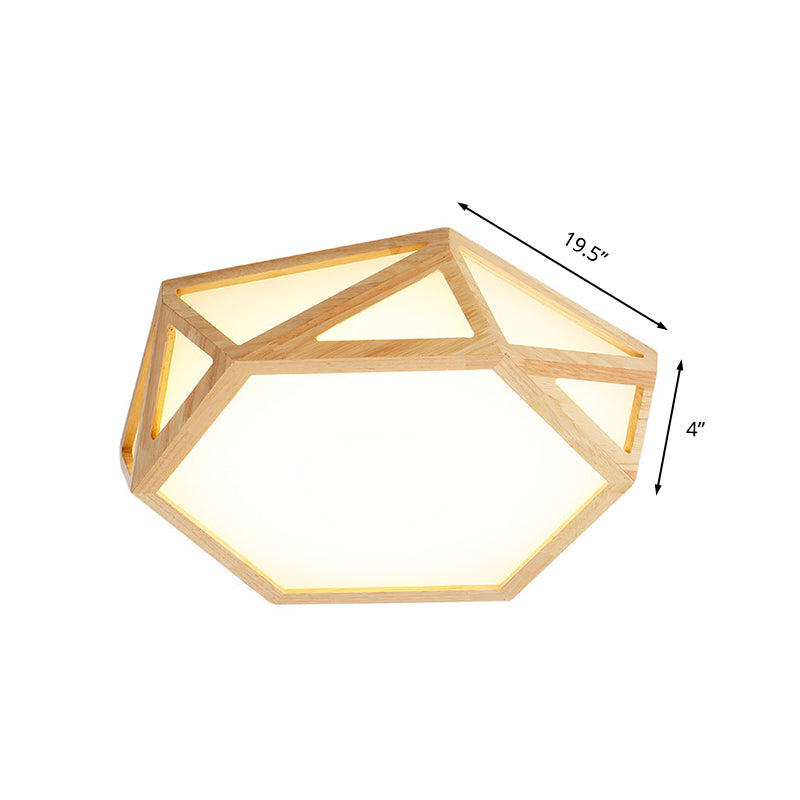 Wide Geometric Flush Mount Nordic Wood LED Lamp - 16"/19.5"/23.5" Beige Design for Living Room