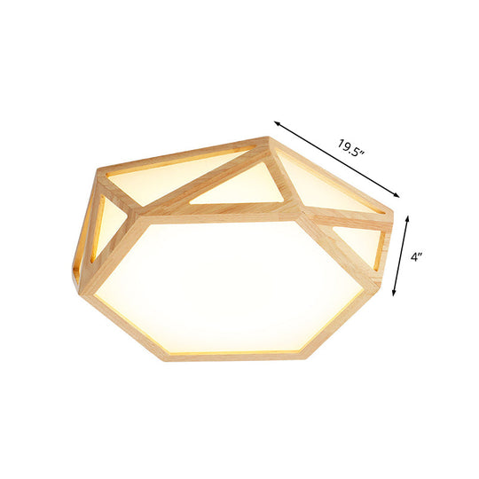 Wide Geometric Flush Mount Nordic Wood LED Lamp - 16"/19.5"/23.5" Beige Design for Living Room