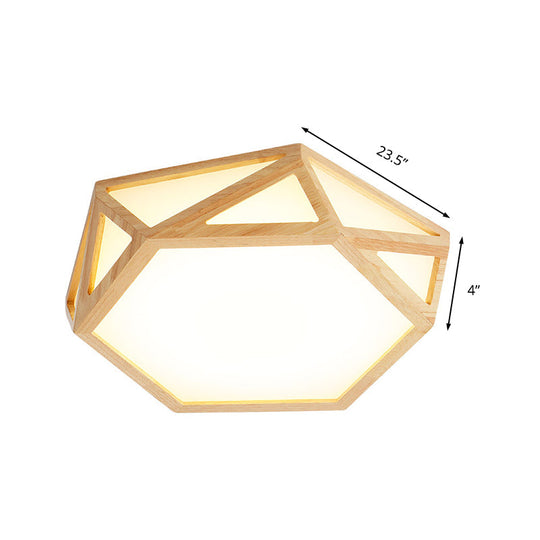 Wide Geometric Flush Mount Nordic Wood LED Lamp - 16"/19.5"/23.5" Beige Design for Living Room