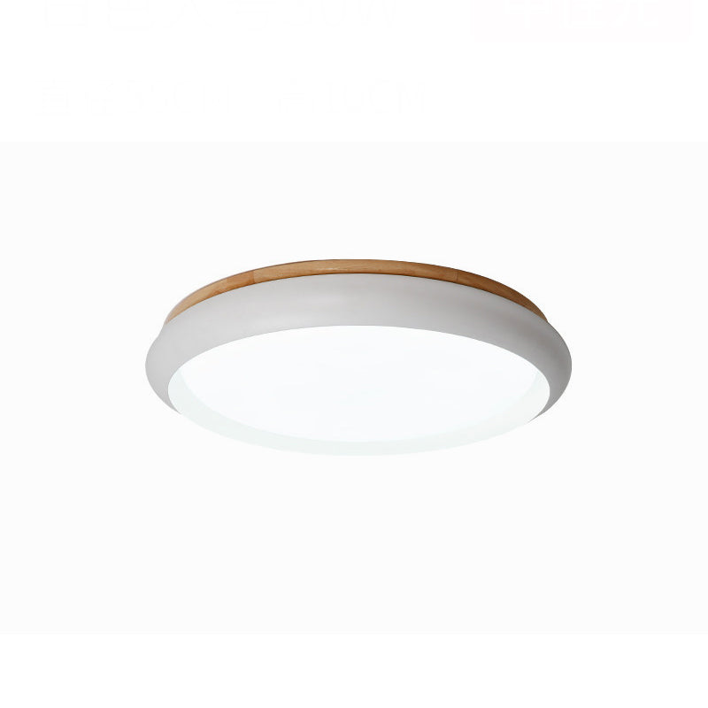 18"/21.5" Dia LED Flush Mount Drum Lamp in Macaron Wood White/Pink/Green - White/Warm/Natural Light
