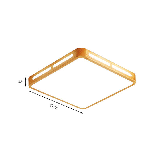 Modern Wood Beige LED Ceiling Light for Bedroom - Rectangle Flush Mount Lamp, 12"/18"/21"/25.5" Wide