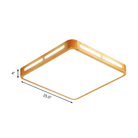 Modern Wood Beige LED Ceiling Light for Bedroom - Rectangle Flush Mount Lamp, 12"/18"/21"/25.5" Wide