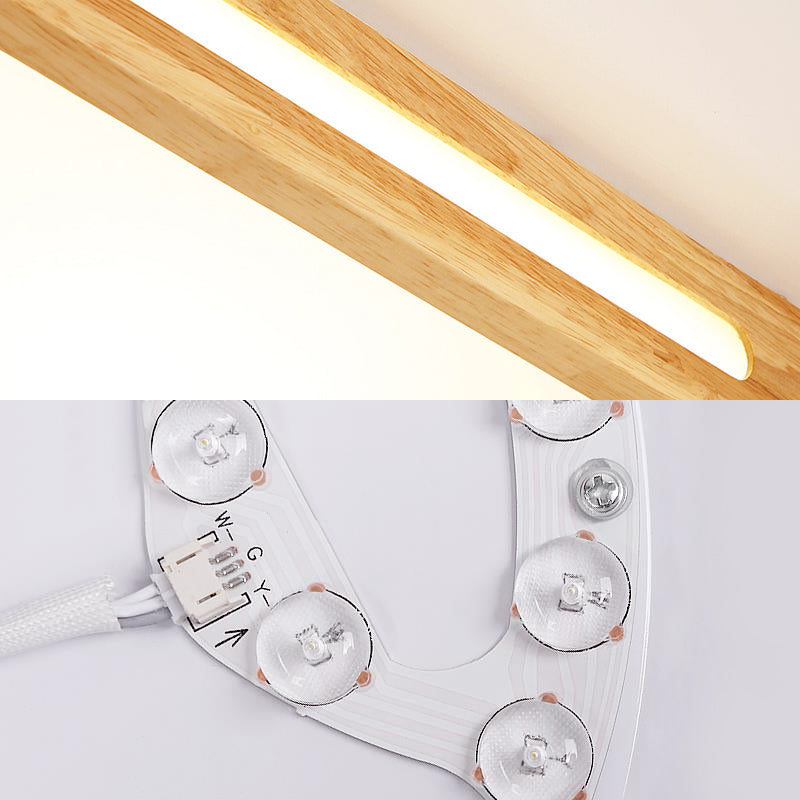 Modern Wood Beige LED Ceiling Light for Bedroom - Rectangle Flush Mount Lamp, 12"/18"/21"/25.5" Wide