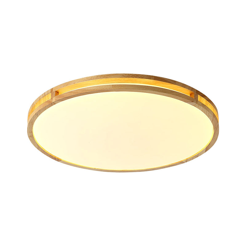 Contemporary Wood Beige LED Flush Mount Lamp - 14"/16"/19.5" Dia Circle with Acrylic Diffuser