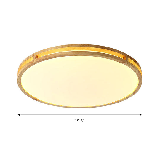 Contemporary Wood Beige LED Flush Mount Lamp - 14"/16"/19.5" Dia Circle with Acrylic Diffuser