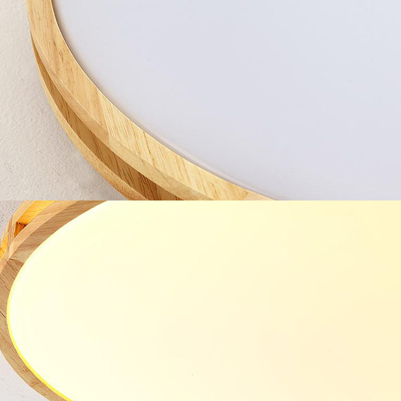 Contemporary Wood Beige Led Flush Mount Lamp - 14/16/19.5 Dia Circle With Acrylic Diffuser